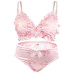 paloli Women Cute Lingerie Set Sweet Strawberry Bikini Wirless Bra and Panty - 100% Cotton, Pink, One Size