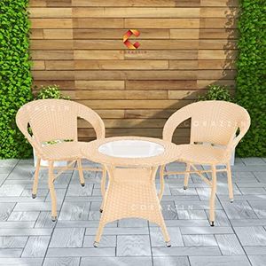 Corazzin Garden Patio 2 Seater Chair And Table Set Outdoor Balcony Garden Coffee Table Set Furniture With 1 Table And 2 Chairs Set - (Cream) - Hdpe Rattan Uv