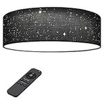Navaris Flush Mount Ceiling Light - 12.6" Diameter Drum Lamp Shade LED Fixture with Remote Control - Bedroom Nursery - Dark Gray with Star Effect