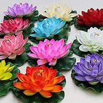 Kapoor Crafts® 4 Pcs Artificial Floating Lotus Foam Flowers with Rubber Leaf for Outdoor, Indoor Home, Wedding, Aquariums Decoration (Multicolor)