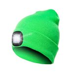 Unisex LED Beanie Hat with Light, USB Rechargeable Headlamp Beanie, Gifts for Dad Father Men Husband Warm Knitted Cap Fluorescent Green