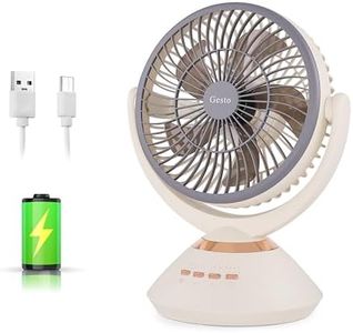 Gesto 9.4 Inch High Speed Rechargeable Table Fan for Home– Oscillating Fan with Led Light,Timer Function| 4 Speed Modes With 7200mAh Battery| Portable Usb Charging Battery Fan for Office,Kitchen-White