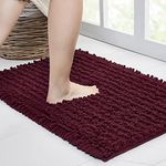 Walensee Bathroom Rug Non Slip Bath Mat (17x24 Inch Burgundy) Water Absorbent Super Soft Shaggy Chenille Machine Washable Dry Extra Thick Perfect Absorbant Best Small Plush Carpet for Shower Floor