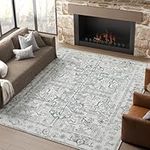 jinchan Area Rug 8x10 Washable Persian Rug Living Room Vintage Rug Boho Area Rug Large Rug Accent Rug Thin Carpet Retro Floral Print Indoor Mat for Bedroom Kitchen Farmhouse Grey