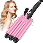 3 Barrel Hair Curler, Pink Hair Waver Curling Iron, Big Wave Hair Crimper Wand with Two Speed Temperature Control, Electric Hair Crimpers Tongs 25MM