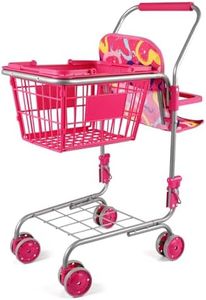 BABESIDE Metal Shopping Cart for Kids, Toy Shopping Cart Kids Grocery Cart with Removable Hand Basket and Doll Car Seat Carrier for Toddler Pretend Play Toys