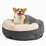 ShinHye Small Dog Bed .Round -Cover Dog Cave Bed, Anti-Anxiety Burrow Cat Bed with Hooded Blanket,Cozy Puppy Bed Machine Washable (23 * 23 * 6 in, Grey)