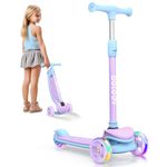 BELEEV A8 Foldable Kick Scooter for Kids Ages 3-12, 3 Wheel Scooter for Toddlers Girls Boys, Light up Scooter Kids Scooter for Children, Adjustable Height, Non-Slip Deck,Lean to Steer(Purple)