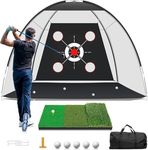 10x7FT Golf Practice Net with Mat – Complete Hitting & Chipping Training Set for Indoor Outdoor Use, Includes Target Mat & Balls for Men, Dad, and Golf Lovers (Black)