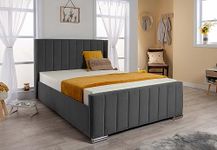 Wing Panel Ottoman Storage Bed (Gas Lift), Sleep Factorys Madison Steel Plush Velvet Upholstered Bed Frame - 4ft6 Double (135x190 cm)