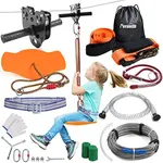 Zipline Kits for Backyard Kids,with 6ft Zipline Spring Brake and Belt,Zip line Trolley with Handle,seat and Bag (100ft)