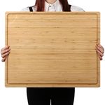 Extra Large 100% Organic Bamboo Cutting Board, 24x18 Inch Butcher Block Chopping/Carving Board with Handle and Juice Groove for Turkey, Meat, Vegetables, BBQ (XXL, 24" x 18"）