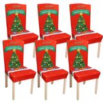 Christmas Chair Covers 6 Pack Elastic Removable Washable Xmas Chair Covers For Christmas Party Decoration Home, Kitchen, Christmas Dining Chair Covers (Christmas Tree)