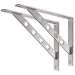 YUMORE Shelf Bracket Heavy Duty,300x200mm Stainless Steel L Shaped Brackets Wall Mounted Floating Table Support with Hanging Holes Corner Brace 4mm Right Angle Joint Brackets, 2pcs, Max Load 400lbs