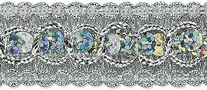 Trims By The Yard Trish Sequin Metallic Braid Trim, 7/8-Inch Versatile Sequins for Crafts, Washable Sequin Trim for Costumes or Party Decorations, 20-Yard Cut Silver