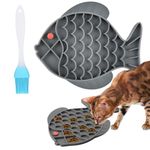 Slow Feeder Cat Bowl Cat Slow Feeder Bowl Cat Puzzle Feeder Cat Puzzle Feeders Slow Feed Cat Bowl for Cats And Puppies 1 Fish Plate Gray 1 Brush - Blue (Gray)