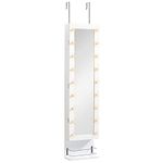 HOMCOM Jewelry Armoire with Mirror, Jewelry Cabinet with 18 LED Lights, Wall-Mounted and Over-The-Door Cabinet with 3 Mountable Heights, Drawer and Open Shelf, White