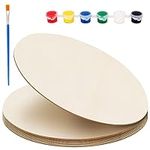 Belle Vous 8 Pack of Unfinished Blank Wood Circles with Paint & Brushes - 30cm/12 Inches - 3mm Thick - Plain Natural Wooden Disc/Slice Cutouts for Crafts, Sign Plaques, Home Decorations & Ornaments