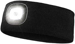 LED Headband Light, USB Rechargeable Running Gadgets High Stretch Headlamp for Men Gifts as Christmas Stocking Fillers Birthday Fathers/Mothers Day, Lightweight (Black)