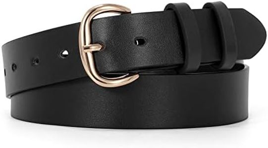 JASGOOD Women Black Leather Belt for Jeans Pants Gold Buckle Lady Casual Dress Waist Belt(Fit Waist Size 51-55inch)
