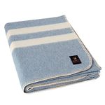 Thick Alpaca Wool Blanket – Heavyweight Alpaca Wool Blanket for Camping Outdoors or Using Indoors | Soft Peruvian Alpaca Wool Blankets (Soft Blue - Ivory Stripes, Twin)