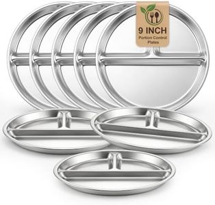 LIANYU Stainless Steel Toddler Plates Set of 8, 9" Divided Plates for Kids