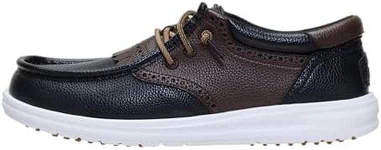 HEYDUDE Men's Wally Golf Classic Slip On Shoe, Black/Delicioso Brown Size 7 | Faux Leather | Spikeless Traction | Lightweight Travel Ready