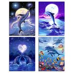 Muzagroo Art 4 Pack Diamond Paintings Kits for Adults 5D Diamond Art DIY with Round Full Drill Diamonds for Beginners Dolphins Diamond Wall Art for Living Room