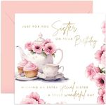 Old English Co. Birthday Card Sister - Special Birthday Card for Her - Extra Special Sister Pink Flowers and Teapot with Gold Foil - From Sibling Brother 40th, 50th, 60th, 70th | Blank Inside