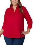 Riders by Lee Indigo Women's Plus-Size Bella Easy Care 3/4 Sleeve Woven Shirt, Classic Red, 3X