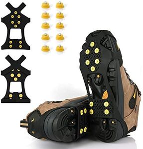 XYZLH Ice Cleats, Ice Grips Traction Cleats Grippers Non-Slip Over Shoe/Boot Rubber Spikes Crampons with 10 Steel Studs Crampons + 10 Extra Replacement Studs (Black, Medium)