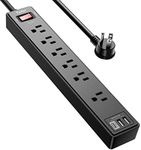 6Ft Power Bar Extension Cord - Yintar Power Strip Surge Protector with 6 AC Outlets and 3 USB Ports(1 USB C), 6 Feet Extension Cord, 1680 Joules, ETL Listed, (Black)