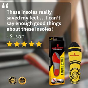 Double Strike Insoles for Men & Women – Shock Absorbing Arch Support, Antibacterial Shoe Inserts for Plantar Fasciitis, UK Sizes 3-12.5