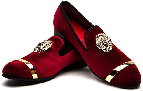 Men Genuine Leather Mens Metallic Textured Slip-on Glitter Loafers Shoes, Red/03, 10.5 US