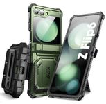 i-Blason for Samsung Galaxy Z Flip 6 Case with Stand, [Built-in Screen Protector] [Hinge Protection] [Belt-Clip], Full-Body Military Protection Phone Case for Samsung Z Flip 6/ Flip 5, DarkGreen