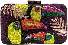 Boutique De FGG Toucan Bird Crystal Clutch Purses for Women Evening Minaudiere Handbags Party Rhinestone Clutch Bag,Mini,Purple