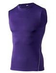 TopTie Men's Sleeveless Compression Shirt, Sports Base Layer Tank Top, Athletic Workout Shirt-Purple-L