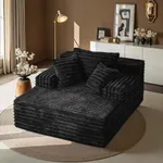Chaise Lounge Chair Indoor, Corduroy Oversized Upholstered Boneless Sofa Bed, Deep Seat Sleeper Couch Comfy Reading Chairs, Cloud Chaises Couches for Living Room, No Assembly Required, Black