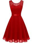 BeryLove Women's Short Floral Lace Bridesmaid Dress A-line Swing Party Dress BLP7005RedXL