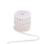 PandaHall Elite 10 Rards/Roll ABS Plastic Imitation Pearl and Rhinestone Chain Pearl Bead String for Wedding Party Decoration Sewing Trims Cake Decoration, White