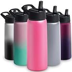 Triple Insulated Stainless Steel Water Bottle with Straw Lid - Flip Top Lid - Wide Mouth Cap (750 ML) Insulated Water Bottles, Keeps Hot and Cold - Great for Hiking & Biking (Striking French Rose)