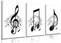 3Pcs Framed Music Notes Wall Art Black and White Music Art Pictures Prints Music Canvas Decor Musical Notes wall decor Stylish Music Room Classroom Posters(12x16in x3 Pcs Framed)