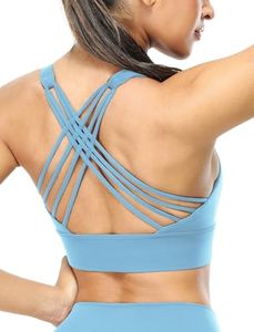 icyzone Sports Bras for Women - Activewear Strappy Padded Workout Yoga Tops Bra (Sinatra Blue, S)