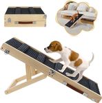 Wooden Adjustable Dog Ramp for Small Dogs, Folding Portable Doggie Ramp Rated for 55 LBS Adjustable 8.3"-17.3" Dog Ramp for Bed with Non-Slip Traction Mat