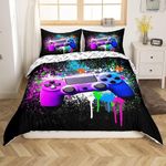 Gaming Bedding Set Colorful Tie dye Comforter Cover,Gamepad Duvet Cover for Boys,Video Games Super King Bedding Gamer Console Action Buttons Bed Cover Teens Kids Bedroom Decor 3 Pcs Bed Collection