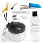 XDOVET Airbrush 13 Piece Airbrush Cleaning Kit with 120ml/4oz Cleaner-Airbrush Clean Pot Glass Cleaning Jar with Holder, 5pc Cleaning Needles, 5pc Cleaning Brushes, 1 Wash Needle, Mini Brush Head