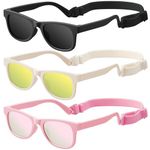 Baby Infant Toddler Sunglasses with Strap for Boys Girls Age 0-24 Months, 3 Pack Flexible TPEE Rubber Frame Kids UV400 Protection Sunglasses Newborn Shades