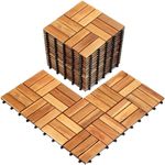 TimberWave Pack of 10 Deck Tiles, Solid Acacia Wood Floor Tiles, Patio Tiles Outdoor Interlocking Waterproof All Weather (12"x12" - 12 Slat, Golden Teak, 10)