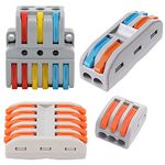 WOODTULA Electric Wire Connector Jointer - Quick Terminal Block - Splice Connectors for Inline Circuit - Reusable Connector (Set of 4, 3:6 Multi, 2:2 Multi, 5:5 Orange & 3-Port Orange)