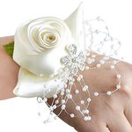 Flower Wrist Corsage Bridesmaid Wedding Wrist Flower Corsage Hand Flowers with Peal Artificial Bride Flowers Bridal Prom Accessories for Wedding Dance Party
